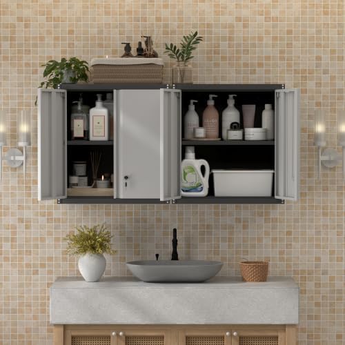 Locking Metal Wall Cabinet, 28" Metal Storage Cabinets with Doors and Sh...