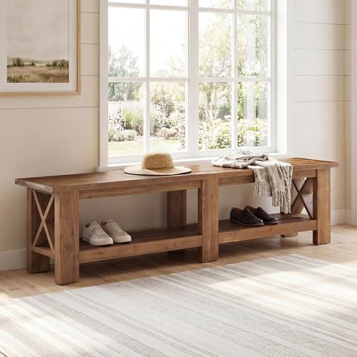 70.87" Solid Wood Entryway Shoe Bench, Extra Long Storage Bench
