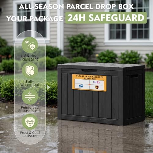 Package Delivery Box for Outside with Sign 50 Gallon (Black)