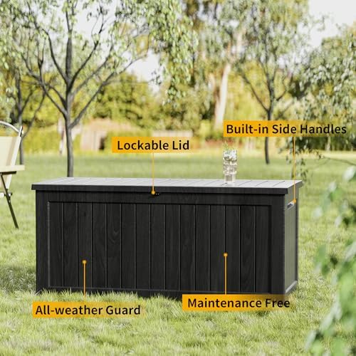 270 Gallon Outdoor Storage Box Waterproof, Lockable Resin Deck Box Large, Pat...