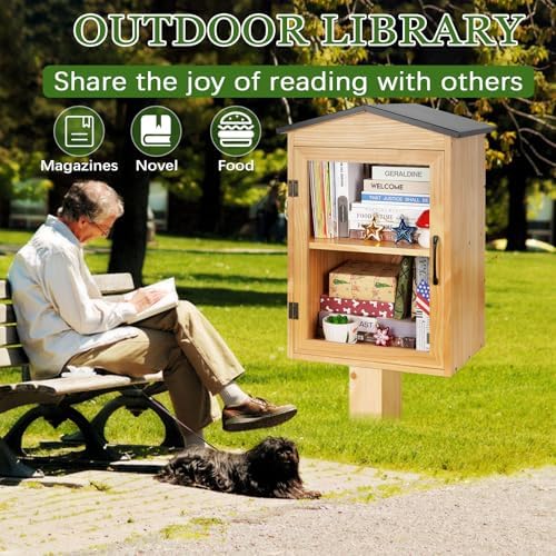 2-Tier Outdoor Library Outdoor Book Box Storage, 16x14x25 Inch