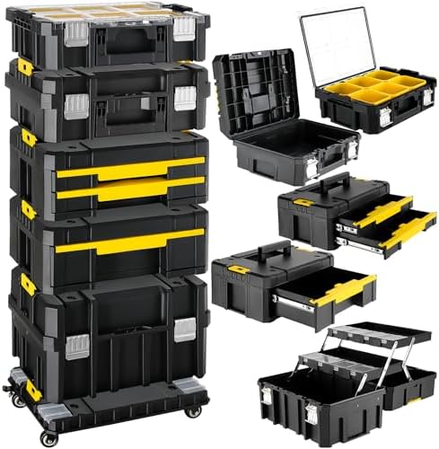 TLGREEN 5-in-1 Stackable Rolling Tool Box with Wheels and Drawers