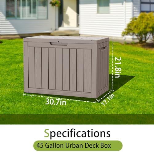Outdoor Storage Box Waterproof, 45 Gallon Lockable Resin Deck Box Large, Pati...