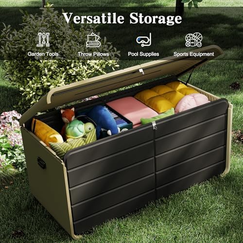Domi 200 Gallon Resin Deck Box, outdoor waterproof storage box for patio