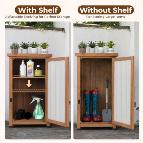 PetsCosset Small Outdoor Storage Cabinet Waterproof with Metal Top, Wood &amp...