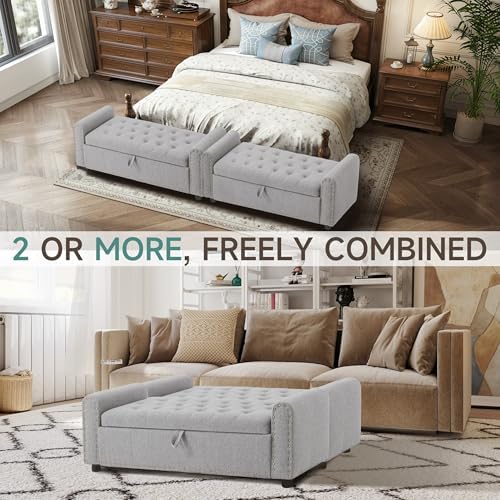 Ottoman with Storage, Tufted Storage Bench for Bedroom, 48" Fabrics End ...