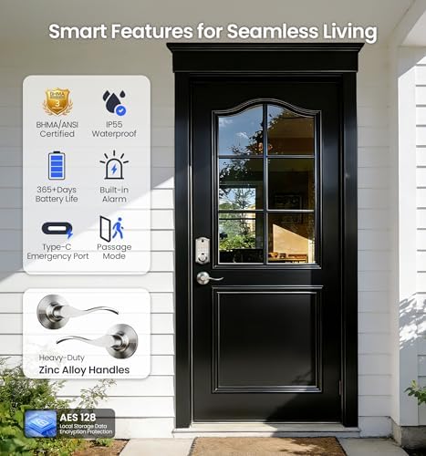 Veise VE017-L Fingerprint Smart Lock with 2 Lever Handle Set, Satin Nickel