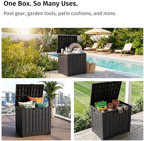 EAST OAK 31 Gallon Outdoor Storage Box, Waterproof Deck UV-Resistant Resin Bi...