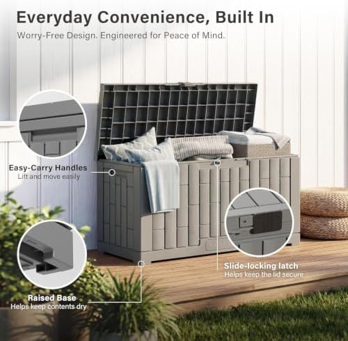 EAST OAK Outdoor Storage Box, 60 Gallon Deck Box Indoor and Outdoor Use, Wate...