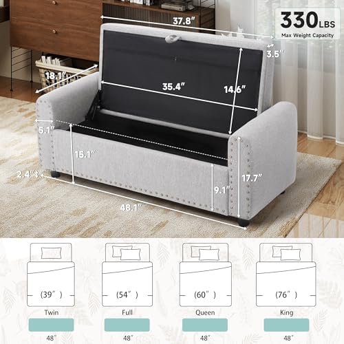 Ottoman with Storage, Tufted Storage Bench for Bedroom, 48" Fabrics End ...