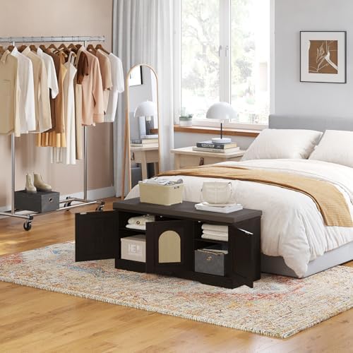 DINZI LVJ Shoe Storage Bench with Cushion, Door, Espresso Oak 39.4"LX17....