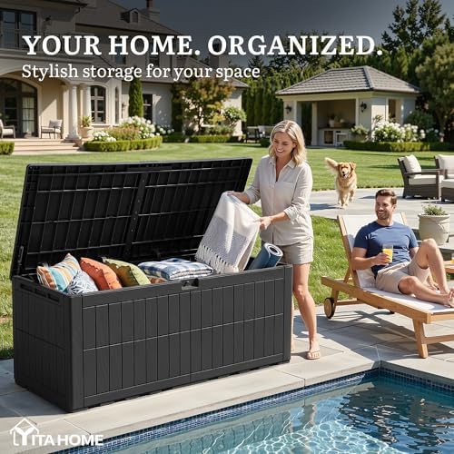 YITAHOME 200 Gallon Large Outdoor Storage Box XL Resin Deck Box with Lock