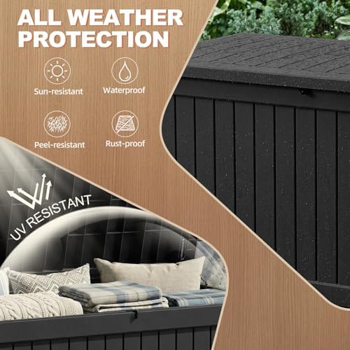 EFU Outdoor Storage Box 320 Gallon Deck Box, Waterproof Resin, Black
