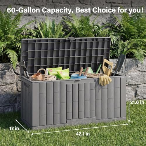 EAST OAK Outdoor Storage Box, 60 Gallon Deck Box Indoor and Outdoor Use, Wate...