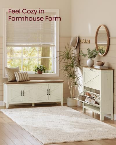VASAGLE Shoe Bench, Farmhouse Entryway Bench with Cushion, 47.2 inches Wide