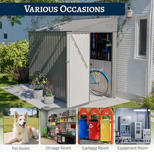YOPTO 4x7 FT Outdoor Storage Shed Lean to Shed,Metal Shed W/Lockable Door &am...