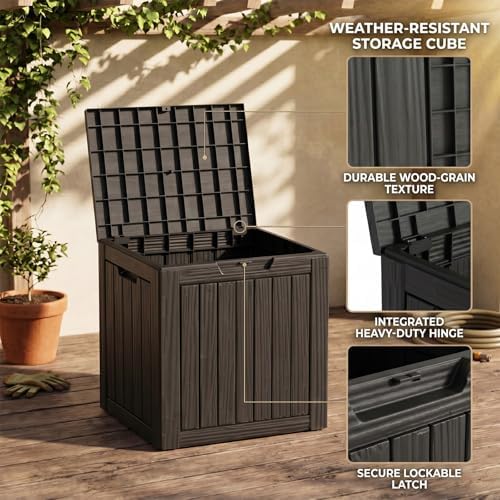 Outdoor Storage Box Resin Deck Box Waterproof Black 36 Gallon