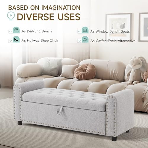Ottoman with Storage, Tufted Storage Bench for Bedroom, 48" Fabrics End ...