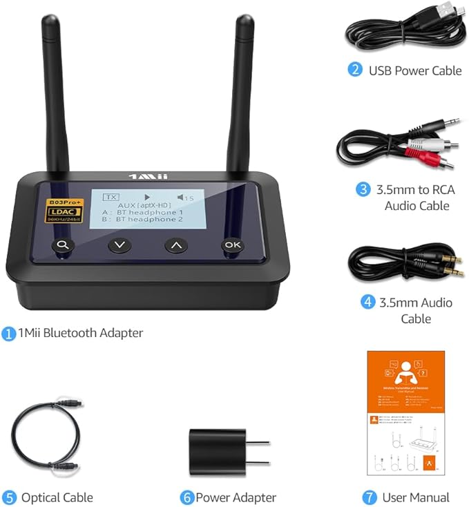 1Mii B03Pro+ Bluetooth 5.3 Transmitter Receiver Certified LDAC
