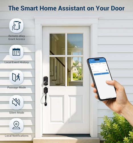 Veise VE06-H Smart Front Door Lock Handle Set, App Control, Matte Black