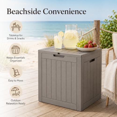 Outdoor Storage Box Resin Deck Box Waterproof Gray Brown 36 Gallon