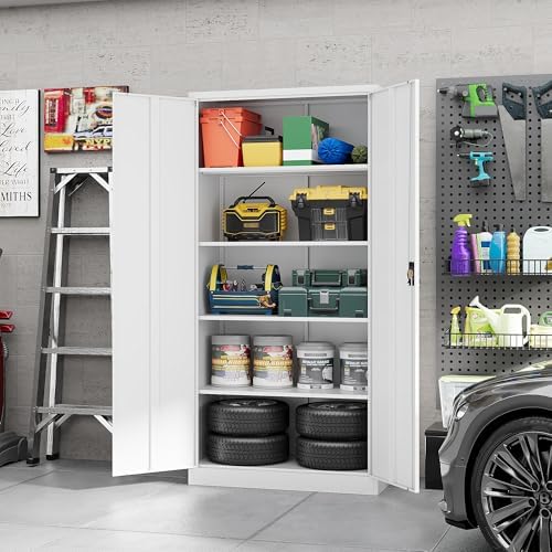 Yizosh Metal Garage Storage Cabinet with Lock, 71" Locking Tool Cabinet ...