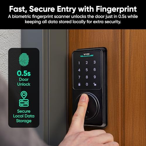 Wyze Auto-Lock Bolt v2, Fingerprint Keyless Entry Smart Lock, AI Learning Sca...