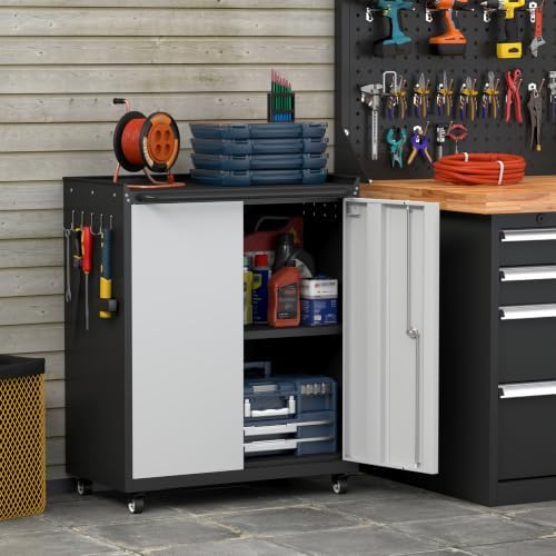 32''H Metal Garage Storage Cabinet with Wheels, Tool Storage Cabinets...