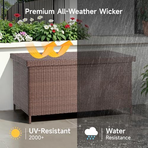 ONBRILL 158 Gallon XL Wicker Deck Box, Outdoor Patio Storage Box, Brown