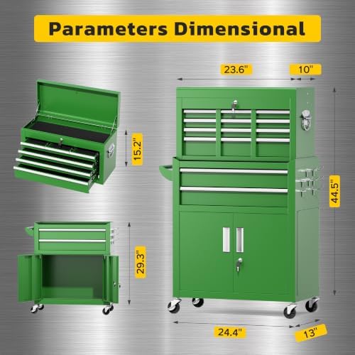 Greenvelly Tool Chest, 8-Drawer Rolling Tool Chest with Hooks and Lockable Wh...