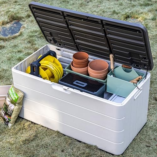 Mrosaa 110 Gallon Deck Box Waterproof,Double-Wall Resin Outdoor Storage Boxes...