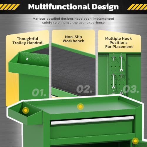 Greenvelly Tool Chest, 5-Drawer Rolling Tool Chest with Hooks and Lockable Wh...