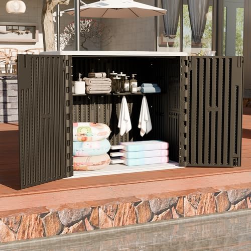 HOMSPARK Outdoor Storage Shed 37 Cu.Ft, All-Weather Resistant Resin Garden Sh...