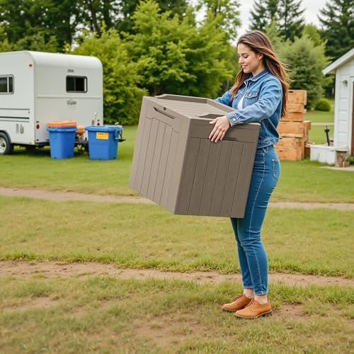 Devoko 30 Gallon Resin Deck Box 2 Pack Outdoor Indoor Waterproof Storage Box ...
