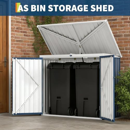 Outdoor Trash Can Storage Box with Lock Latch & Sloped Roof, Outdoor Stor...