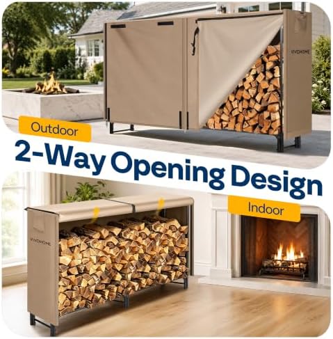VIVOHOME 8ft Waterproof Outdoor Firewood Log Rack Cover, Brown