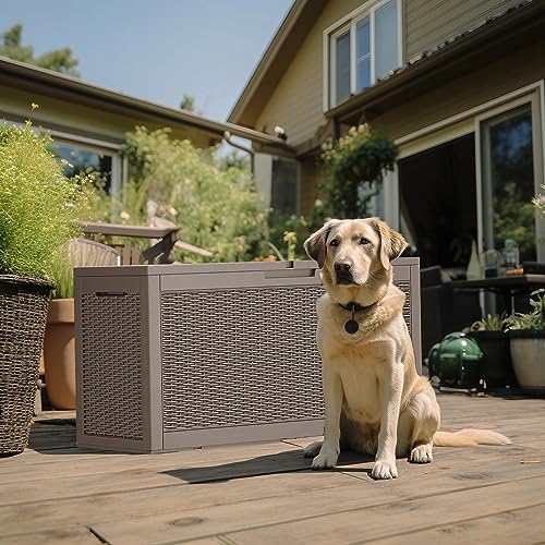 100 Gallon Outdoor Storage Box - Resin Deck Box for Waterproof Patio Furnitur...