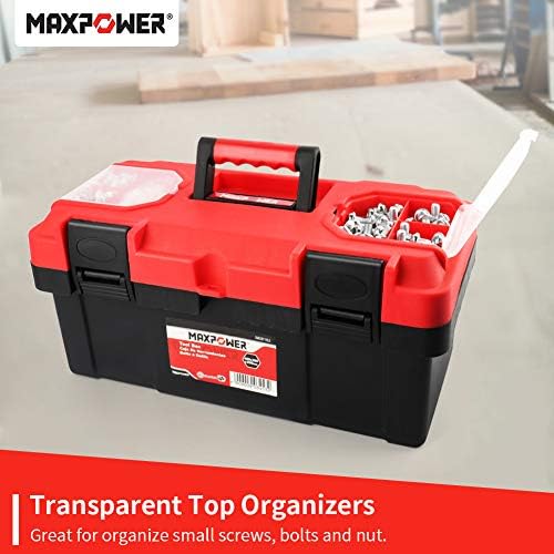 MAXPOWER Tool Box 16 inch, Plastic Small Tool Box with Latch Removable Tray