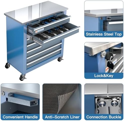 LARBANKE 20 Drawer Rolling Tool Chest Combo,with Wheels & Foot Pads, Blue