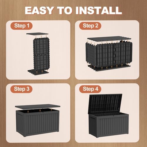 EFU Outdoor Storage Box 320 Gallon Deck Box, Waterproof Resin, Black