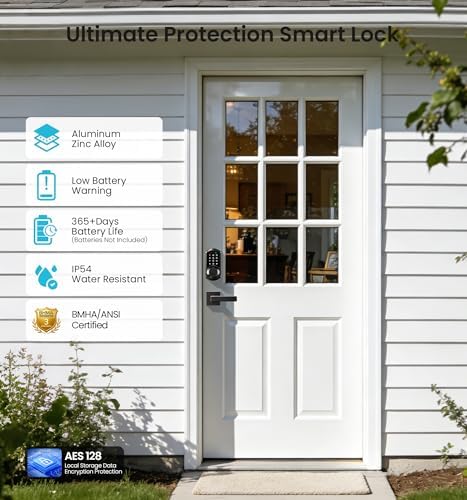 Veise VE06-L Smart Deadbolt Lock with 2 Lever Handle Set, Matte Black