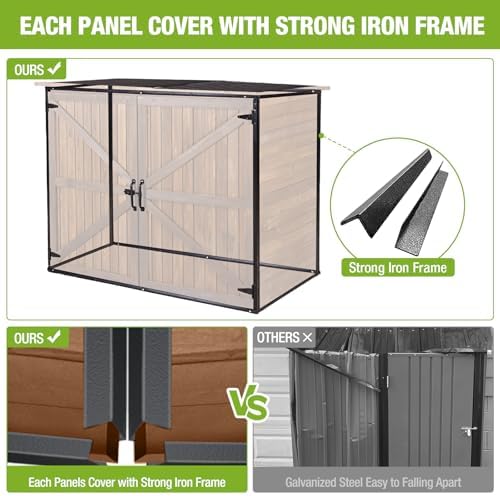 Gutinneen Outdoor Storage Shed Cabinet with Strong Iron Frame Large Wooden Ga...