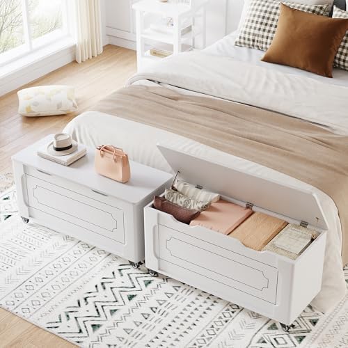IDEALHOUSE Storage Chest, 39.4" Storage Bench Wooden Storage Trunk, White