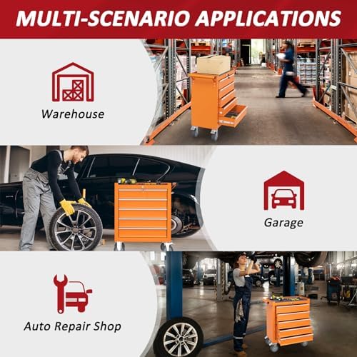 5 Drawers Rolling Tool Chest with Wheels, Portable Rolling Tool Boxes with Wh...