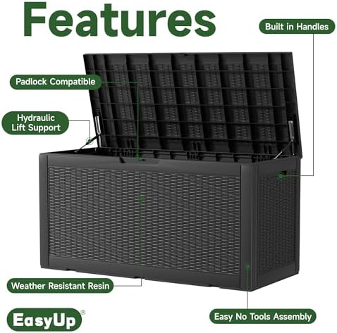 EasyUp 120 Gallon Outdoor Storage Box Waterproof, UV Resistant Resin Deck Box...