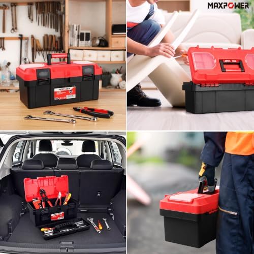 MAXPOWER Tool Box 16 inch, Plastic Small Tool Box with Latch Removable Tray