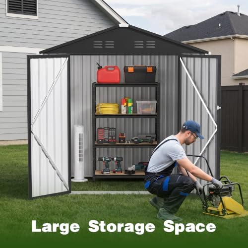 6 x 4 FT Outdoor Storage Shed, Waterproof Metal Garden Tool Shed with Gable S...