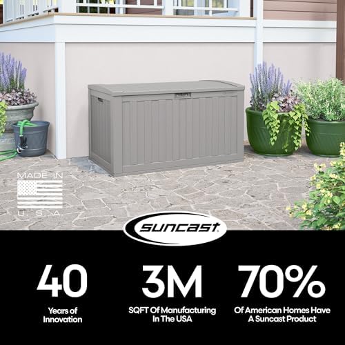 Suncast XL Resin Deck Box, 134 Gal, with Pad-Lockable Lid, Dove Gray