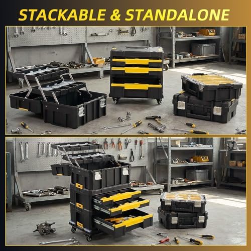 TLGREEN 5-in-1 Stackable Rolling Tool Box with Wheels and Drawers