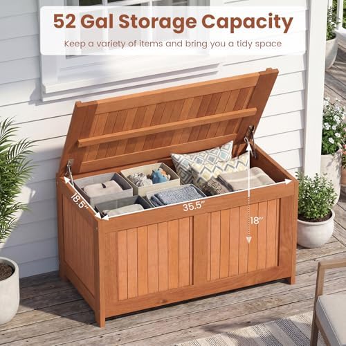 HAPPYGRILL Outdoor Wood Deck Box with Flip Top, Patio Storage Bench for Garde...